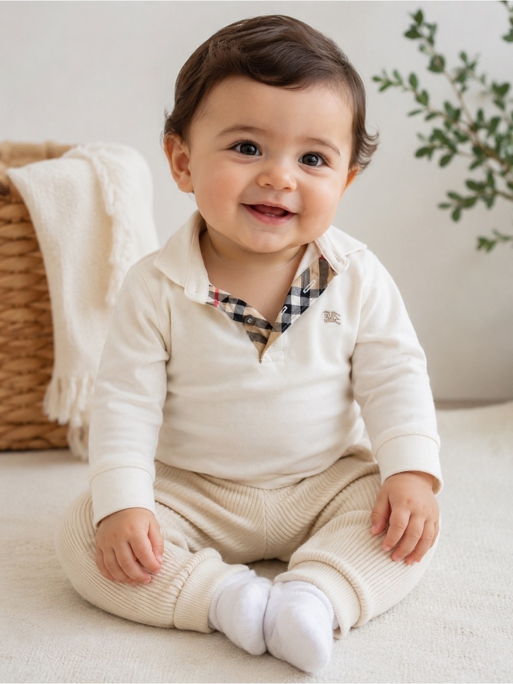 Burberry Kids Long Sleeve Polo Shirt